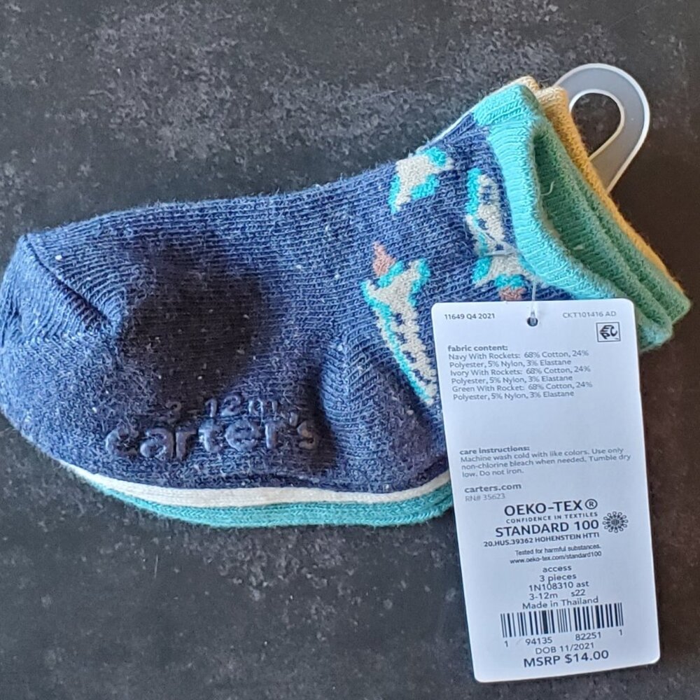 Carter's Baby Socks 3 Pack for 3m to 12m Boys Space Theme Brand New with Tag